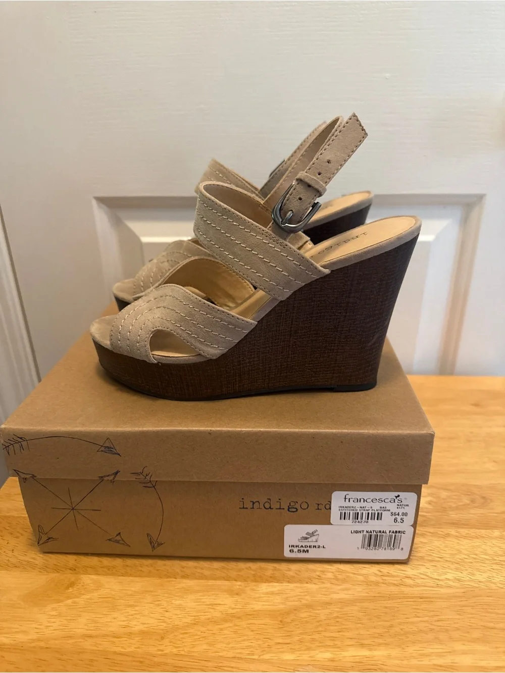 Francesca's Collections Beige Fabric Slingback Wedge Sandals 6.5M